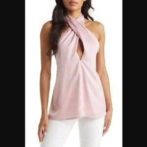 Vici Satin Crossover Halter Neck Top Pink XL‎